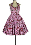 Retro Sweetheart Halter Print Dress With Pockets