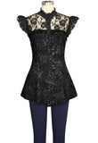 Steampunk Rose Print Lace Top with Corset Back