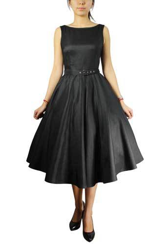 Satin Solid Belted Flared Dress