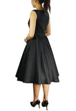 Satin Solid Belted Flared Dress