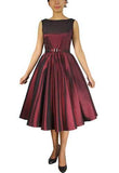 Satin Solid Belted Flared Dress