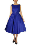 Satin Solid Belted Flared Dress