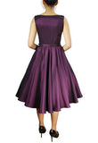 Satin Solid Belted Flared Dress