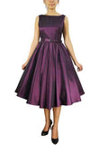 Satin Solid Belted Flared Dress