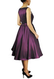 Satin Solid Belted Flared Dress