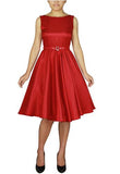 Satin Solid Belted Flared Dress