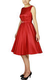 Satin Solid Belted Flared Dress