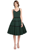 Layered Trim Spaghetti Strap 50s Dress