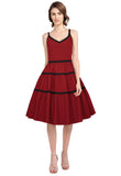 Layered Trim Spaghetti Strap 50s Dress