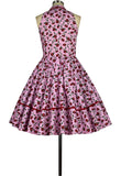 Retro Sweetheart Halter Print Dress With Pockets