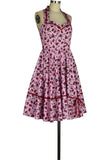 Retro Sweetheart Halter Print Dress With Pockets