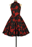 Retro Sweetheart Halter Print Dress With Pockets