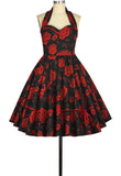 Retro Sweetheart Halter Print Dress With Pockets