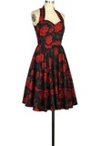 Retro Sweetheart Halter Print Dress With Pockets