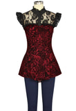 Steampunk Rose Print Lace Top with Corset Back