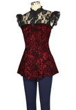 Steampunk Rose Print Lace Top with Corset Back